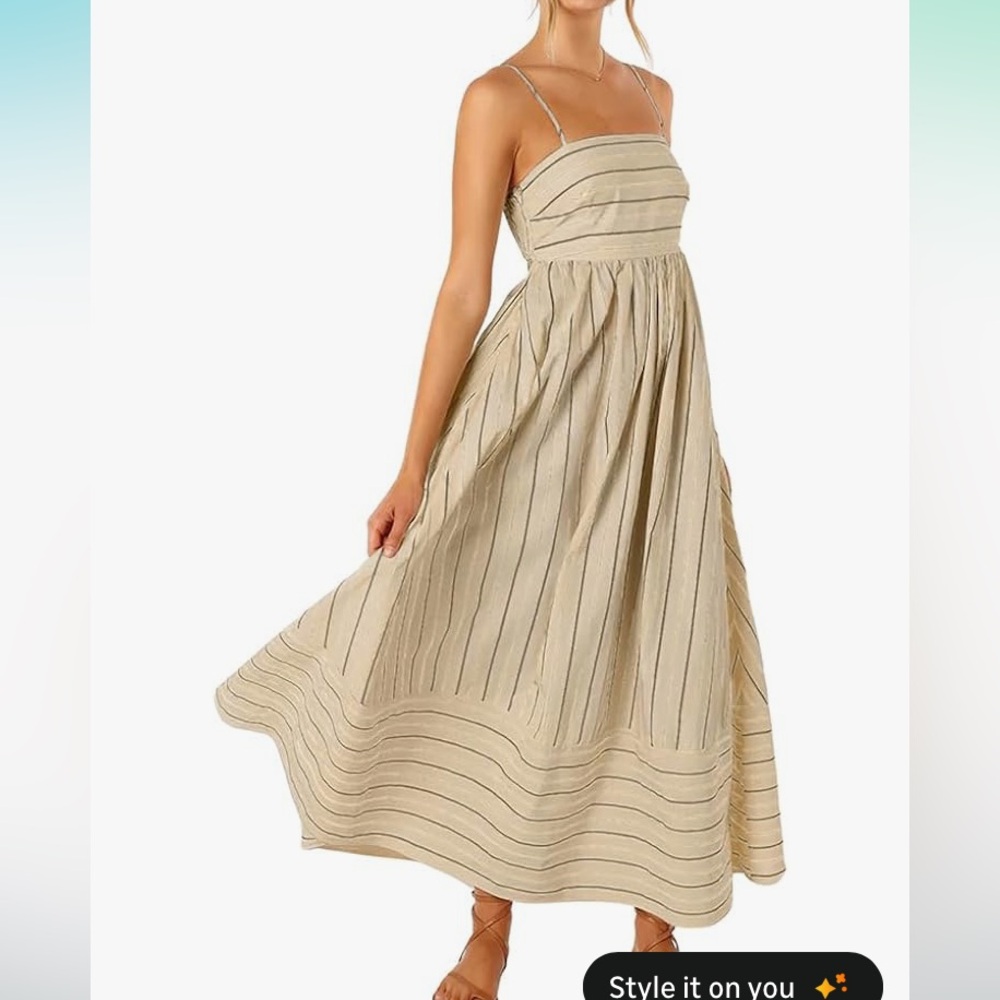Elegant Beige Striped Maxi Dress XL